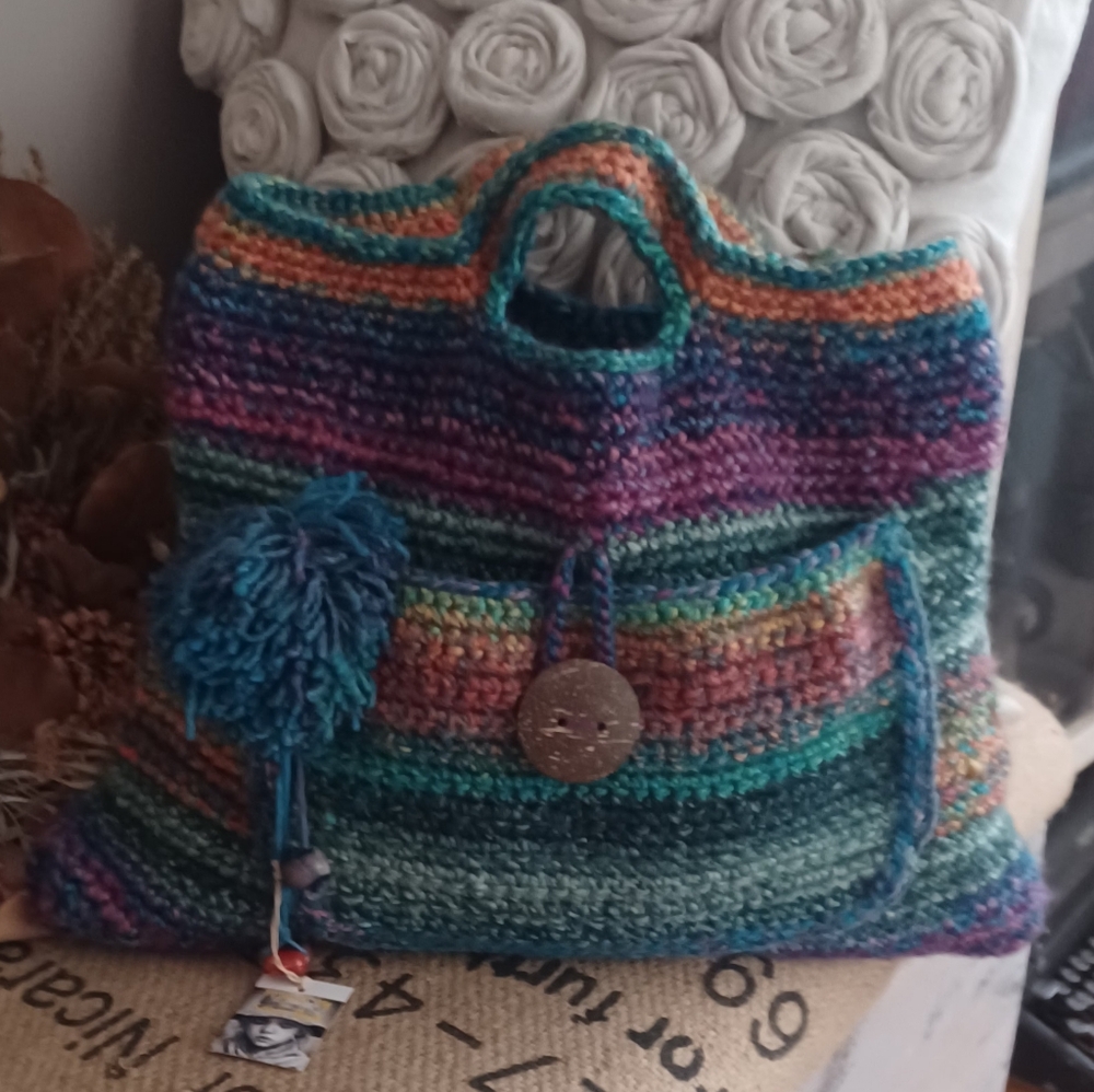 Colorful Crochet Tote with Button Detail